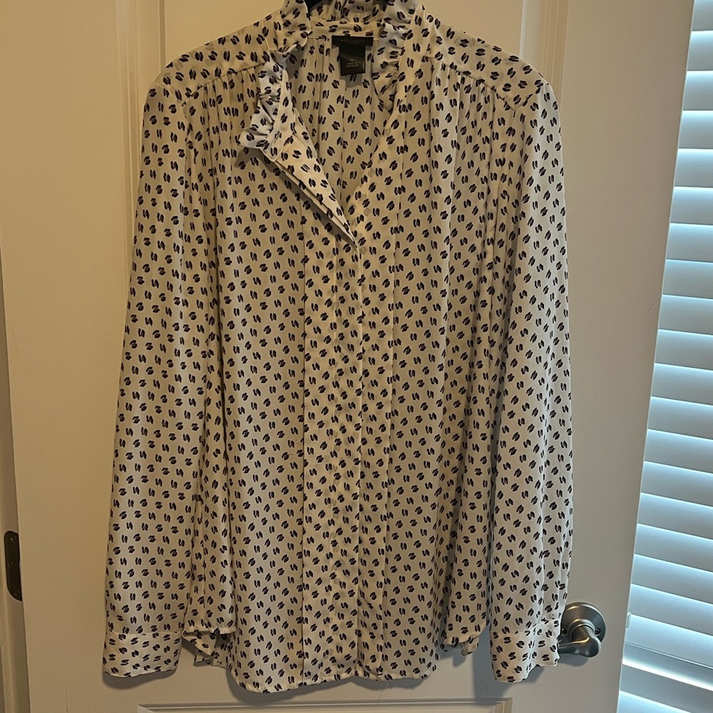 Ann Taylor Ruffle Dot Print Blouse Size L